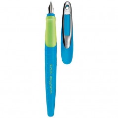 Stilou My Pen, penita L, zona ergonomica, clips metalic, albastru-verde neon