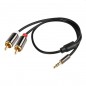 Cablu audio, lungime 1 metru, mufa stereo Jack 3.5mm, 2 mufe RCA, negru
