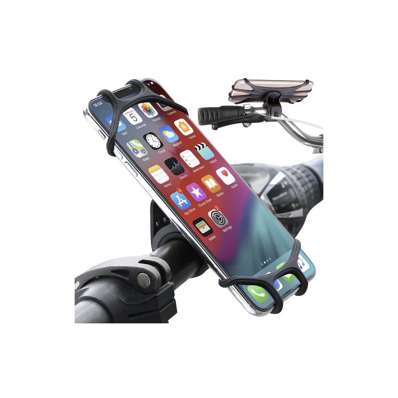 Suport telefon bicicleta, material antiaderent, unghi reglabil, universal, silicon, negru
