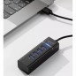 Hub USB 3.0, 4 porturi, iluminare LED, cablu inclus, 500-900mAh, 5V, 10,5x3,5x2cm, negru