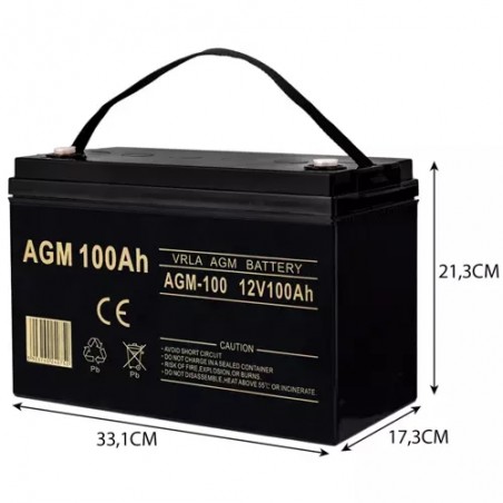 Baterie AGM, 25C, M8, 14,5-15V, 100Ah, 12V, 330x170x220mm, 24kg