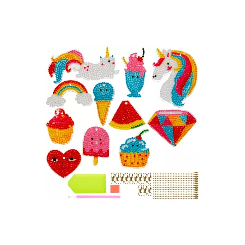 Set creatie broderie cu diamante pentru copii, accesorii incluse, 12 modele, 9 culori, multicolor