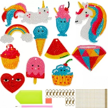 Set creatie broderie cu diamante pentru copii, accesorii incluse, 12 modele, 9 culori, multicolor