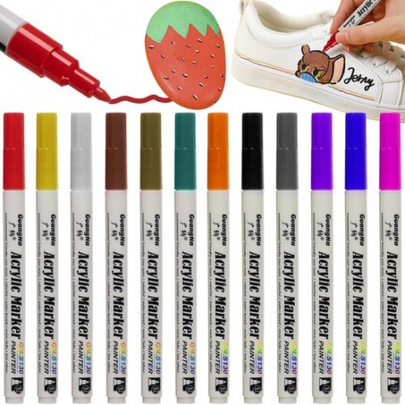 Set markere acrilice, 12 bucati, uscare rapida, universale, 12 culori, aplicare pe toate suprafetele