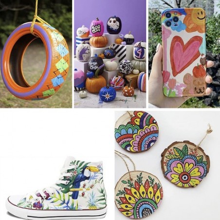 Set markere acrilice, 12 bucati, uscare rapida, universale, 12 culori, aplicare pe toate suprafetele