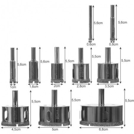 Set burghie fierastrau cu diamant, 10 bucati, universale, 12,7x7,5x9,3 cm, argintiu