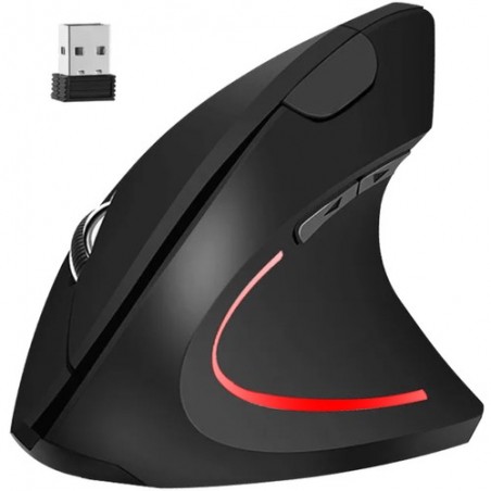 Mouse wireless vertical, 6 butoane, intrare USB, 800/1000/1200DPI, 2,4GHz, 12x7,5x6,5cm, negru