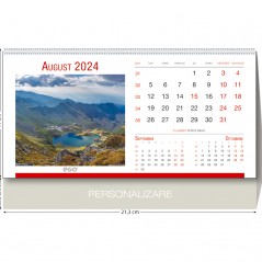 Calendar de birou, an 2024, imagini Romania, personalizabil, 13 file, spira metalica