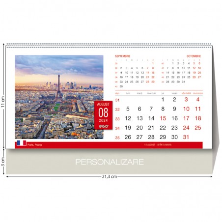 Calendar de birou, Orasele lumii, 13 file hartie dublu cretata, spira metalica, personalizabil