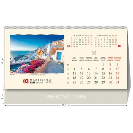 Calendar de birou pentru anul 2024, imprimeu strazi, 13 file duble cretate, multicolor