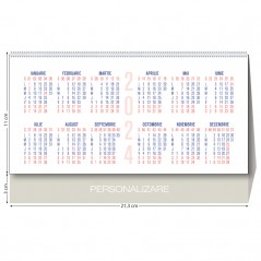 Calendar de birou triptic, pentru anul 2024, personalizabil, spatiu notite, hartie alba