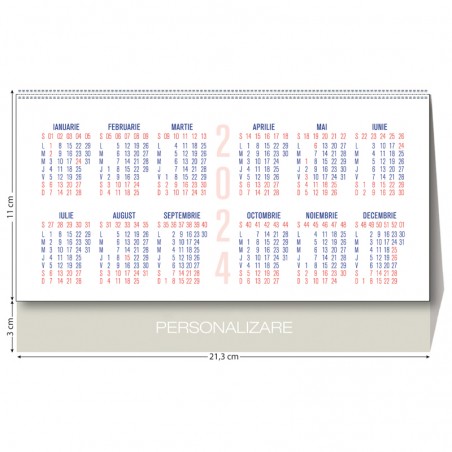 Calendar de birou triptic, pentru anul 2024, personalizabil, spatiu notite, hartie alba