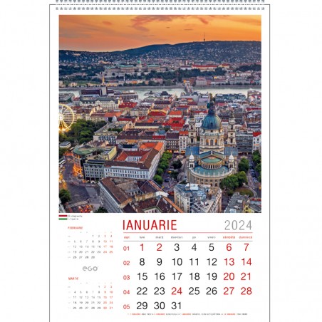 Calendar de perete, imagini Orasele lumii, 13 file cu spira metalica, an 2024, format 33x48 cm, multicolor