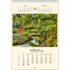 Calendar 2024 de perete, gradini, 13 file, spira metalica alba, 330x480 mm, multicolor
