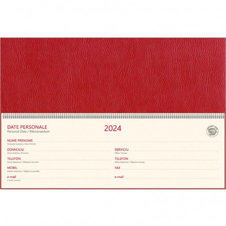 Planner saptamanal pentru birou, 2024, spira metalica, 112 pagini, 30 X 10 cm, rosu