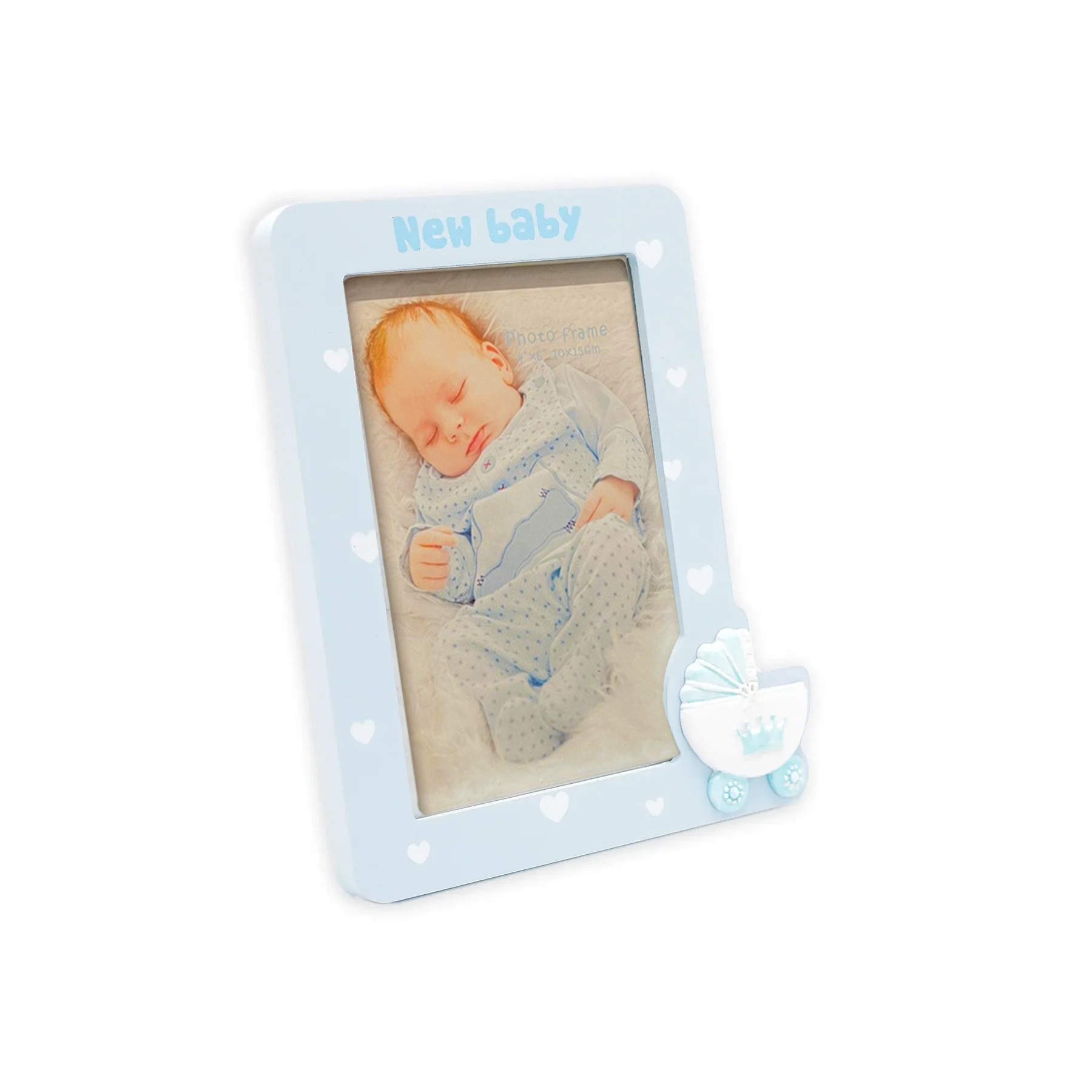 Rama foto New Baby, cadru din lemn, format 10x15, pentru birou, albastru pastel