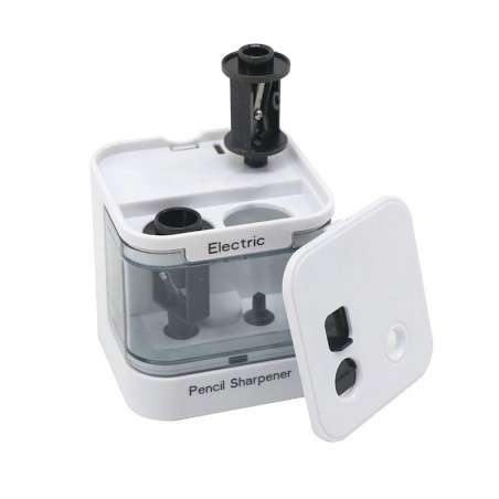 Ascutitoare electrica dubla, incarcare USB/baterii, 7x7x7 cm, alba, RESIGILAT