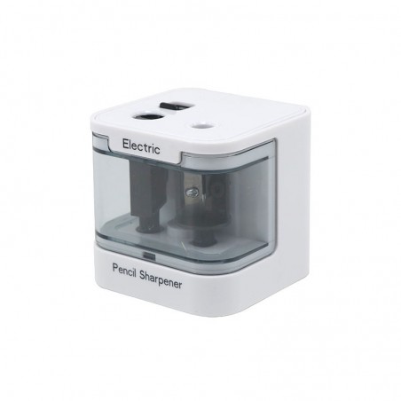 Ascutitoare electrica dubla, incarcare USB/baterii, 7x7x7 cm, alba, RESIGILAT