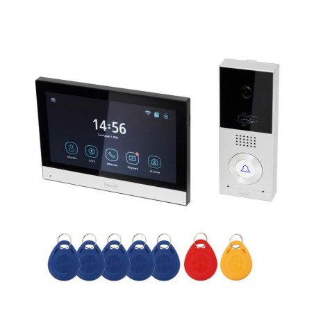 Video-interfon, monitor touch screen 7 inch, camera de supraveghere AHD, alarma, buton de panica, IP65