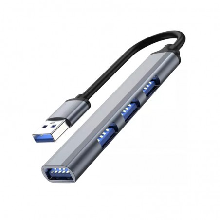 HUB USB splitter pentru 4 porturi, lungime 14 cm, corp aluminiu, argintiu