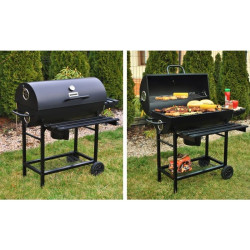 Gratar BBQ Grill pe carbuni, capac cu termometru, 2 rafturi pliabile, roti