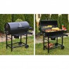 Gratar BBQ Grill pe carbuni, capac cu termometru, 2 rafturi pliabile, roti