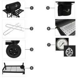 Gratar BBQ Grill pe carbuni, capac cu termometru, 2 rafturi pliabile, roti