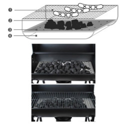 Gratar BBQ Grill pe carbuni, capac cu termometru, 2 rafturi pliabile, roti