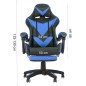 Scaun ergonomic de gaming, tetiera, suport retractabil picioare, sport lombar, inaltime reglabila, negru, albastru