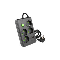 Prelungitor 4 prize schuko, 3 porturi USB, comutator, protectie suprasarcina, IP22, 2500W, 2m, ABS, negru