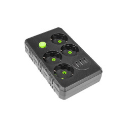 Prelungitor 4 prize schuko, 3 porturi USB, comutator, protectie suprasarcina, IP22, 2500W, 2m, ABS, negru