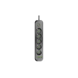 Prelungitor 5 prize schuko, 4 porturi USB, comutator, protectie suprasarcina, IP22, 2500W, 2m, ABS, negru