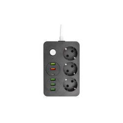 Prelungitor 3 prize schuko, 6 porturi USB, comutator, protectie suprasarcina, IP22, 2500W, 2m, ABS, alb