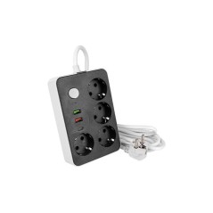 Prelungitor 4 prize schuko, 3 porturi USB, comutator, protectie suprasarcina, IP22, 2500W, 2m, ABS, alb