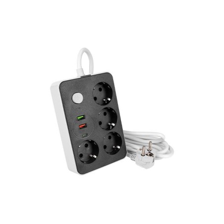 Prelungitor 4 prize schuko, 3 porturi USB, comutator, protectie suprasarcina, IP22, 2500W, 2m, ABS, alb