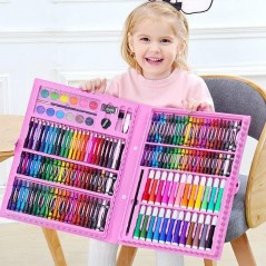 Trusa pictura si desen, valiza 168 piese, set creativ pentru copii, roz, RESIGILAT