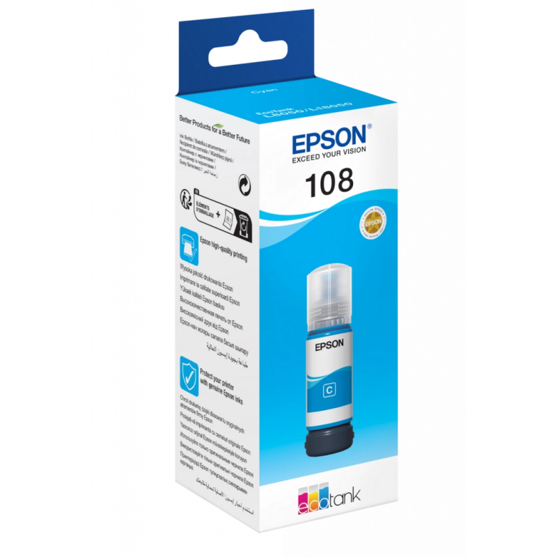 Cerneala originala EPSON 108 EcoTank, flacon 70 ml, Cyan