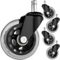 Set 5 roti de rezerva pentru scaun de birou, diametru 7,5 cm, ax 11 mm, cauciuc si metal