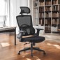 Scaun ergonomic de birou, suport lombar integrat, reglare inaltime, tetiera reglabila, pivotant, mesh negru, RESIGILAT