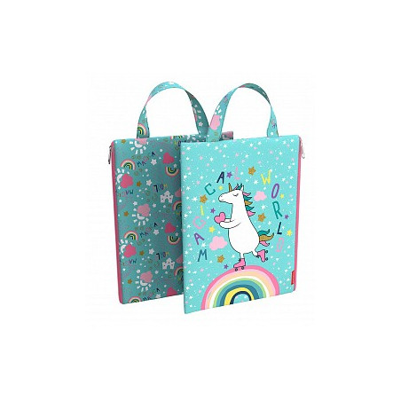 Mapa verticala cu maner si fermoar lateral, format A4, model Rainbow Skate