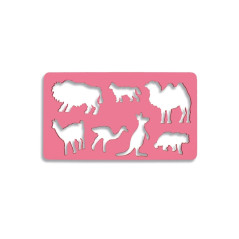 Sablon pentru desen, 7 animale salbatice, 21x12 cm, roz