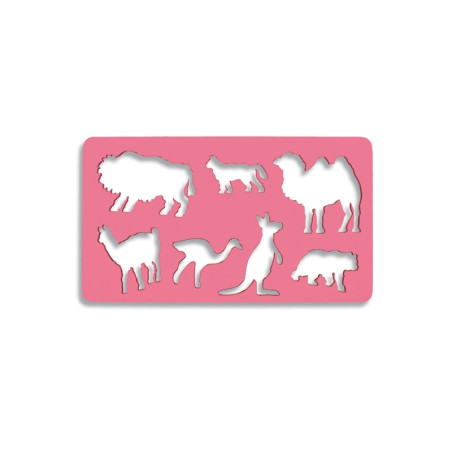 Sablon pentru desen, 7 animale salbatice, 21x12 cm, roz