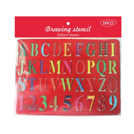 Sablon pentru desen, litere si cifre, 25 x 20 cm, plastic, multicolor