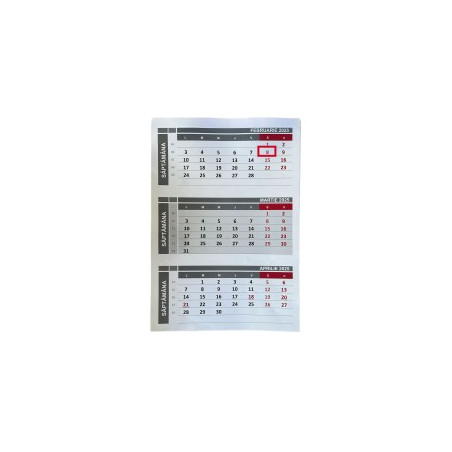 Calendar de perete, 12 file, cursor, carton 150 g/mp