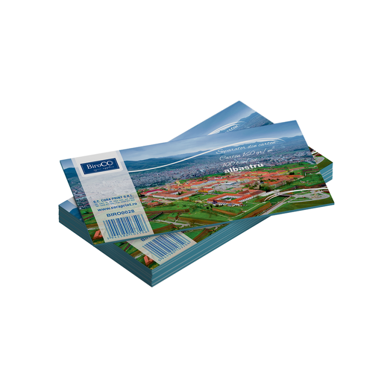 Set 100 separatoare din carton pentru biblioraft, 160 grame, 105X240 mm, albastru