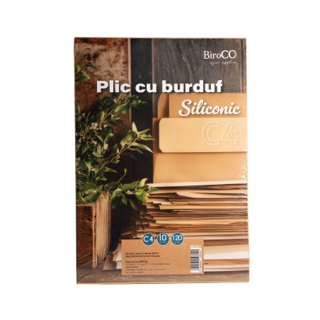 Plic cu burduf C4 siliconic, set 10 bucati, 229x324x40 mm, kraft