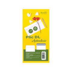 Plic Dl autoadeziv, set 25 bucati, 110x220 mm, alb