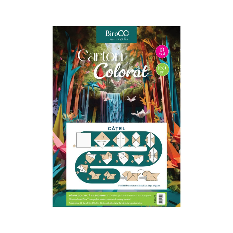 Carton multicolor BiroCO, format A4, 160 gr, 10 coli/set