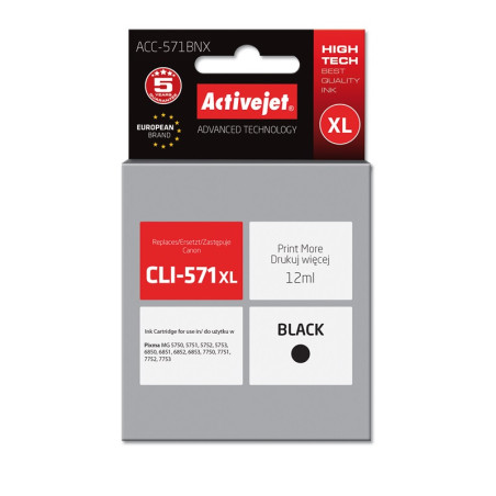 Cartus compatibil Canon CLI 571 Black XL, de capacitate mare, 12 ml