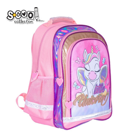 Ghiozdan ergonomic LITTLE UNICORN, bretele buretate, benzi reflectorizante 360 grade, 40.5x29x13.5 cm, PVC cu sclipici